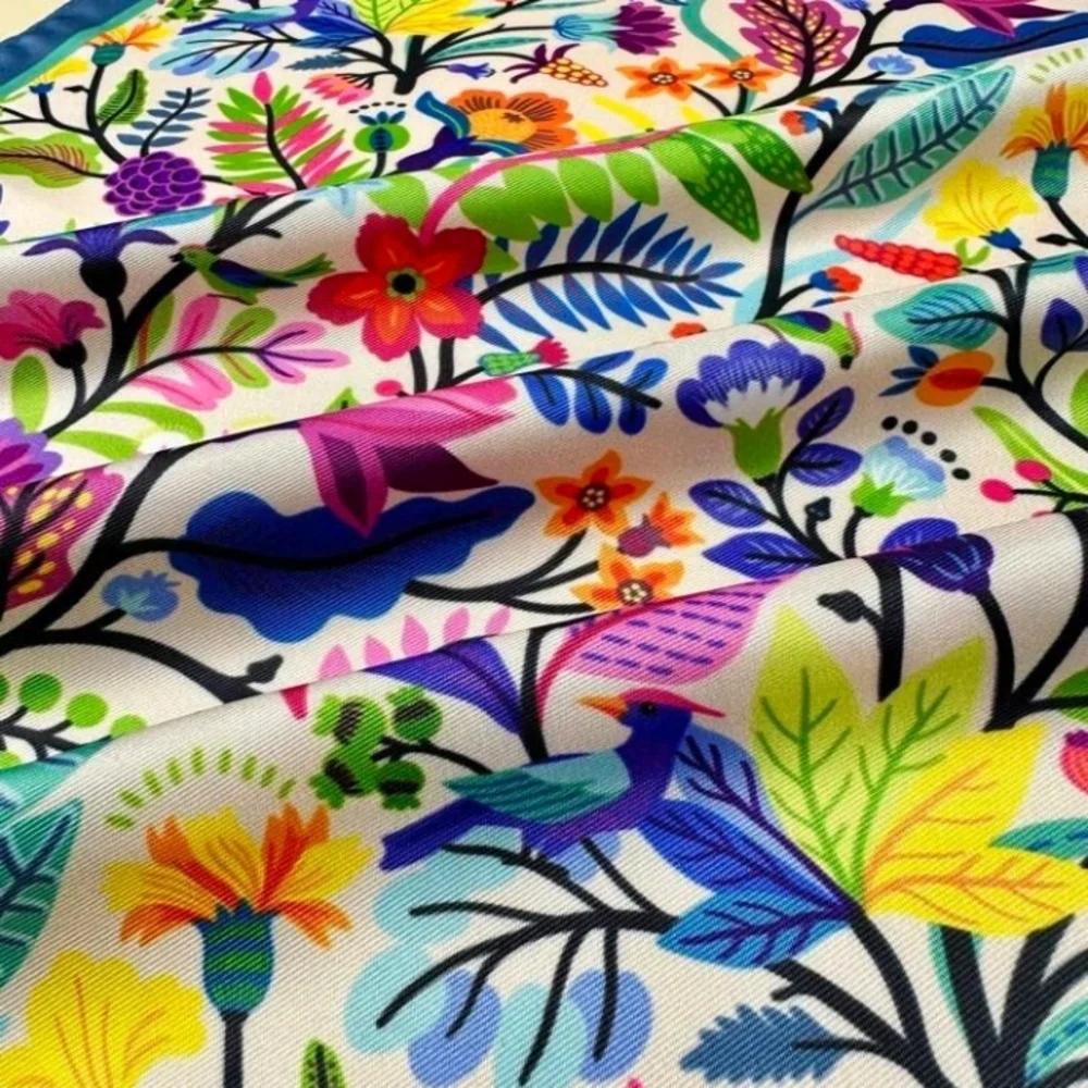 Floral Multicolor Colorful Satin Scarf